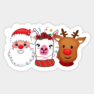 Trio Christmas Santa Llama Reindeer Rudolph Sticker